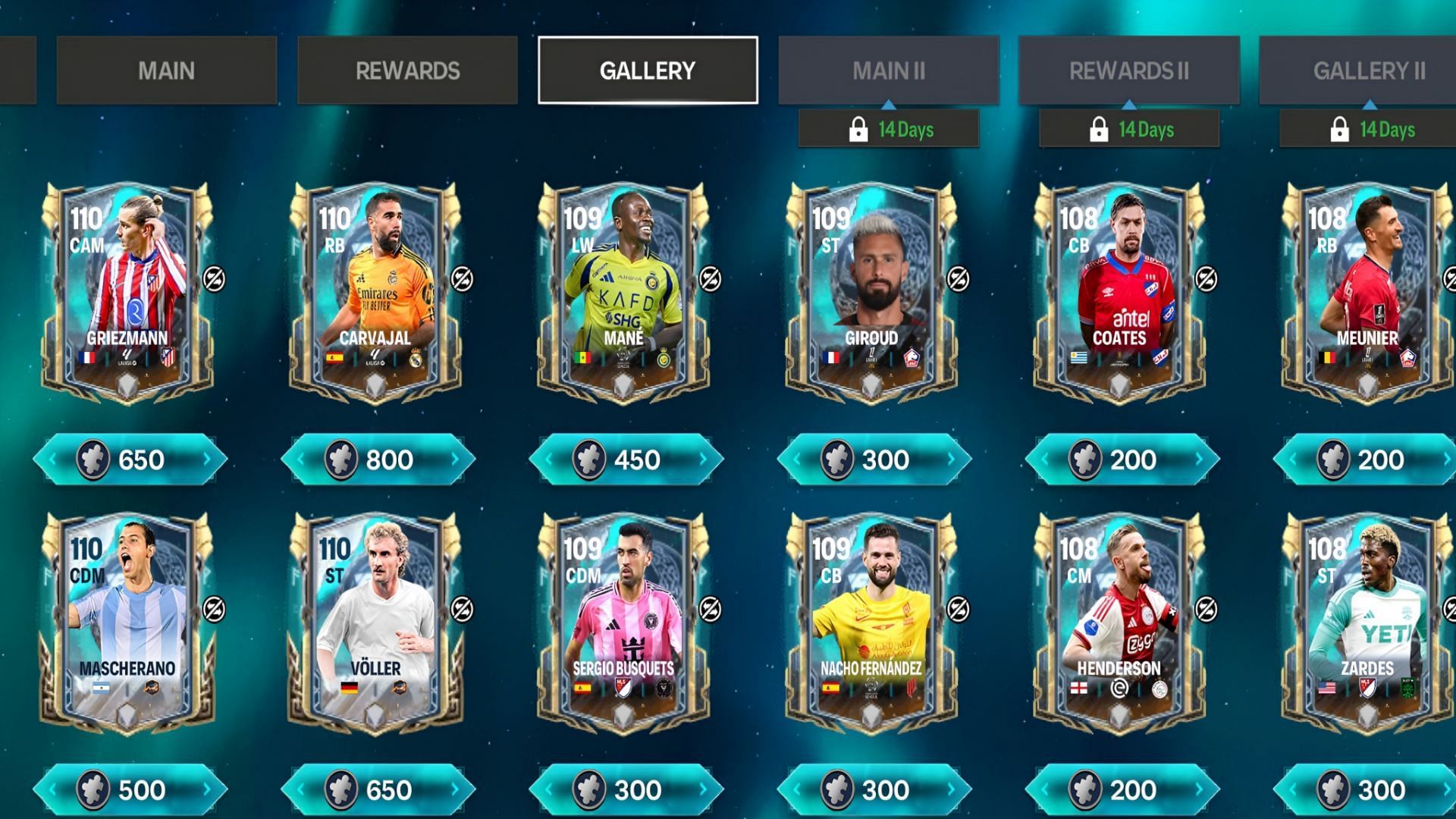 Snippet Showing EA FC Mobile Ragnarok Mighty Winter Week 2 modern-day players (Image via EA Sports)
